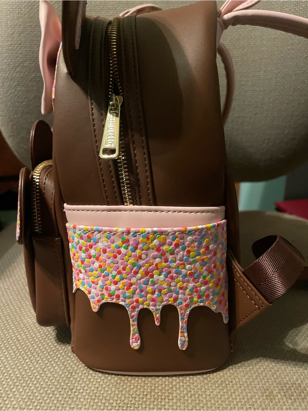 Loungefly Brown & Pink Minnie Ice Cream Drip Mini Backpack - Picture 4 of 6